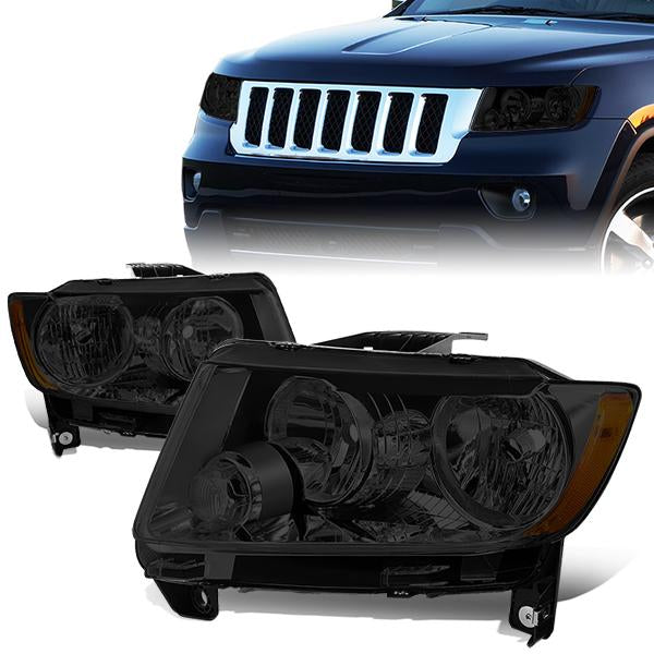 11-13 Jeep Grand Cherokee Headlights - Smoked Lens - Amber Corner - Plug-n-Play - Pair