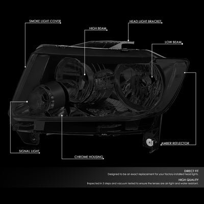 D-Motoring - 11-13 Jeep Grand Cherokee Headlights - Smoked Lens - Clear Corner - Plug-n-Play - Pair - 2