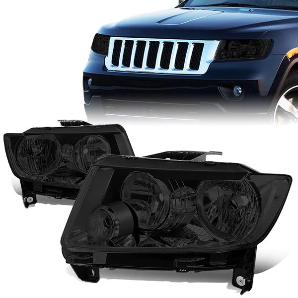 11-13 Jeep Grand Cherokee Headlights - Smoked Lens - Clear Corner - Plug-n-Play - Pair