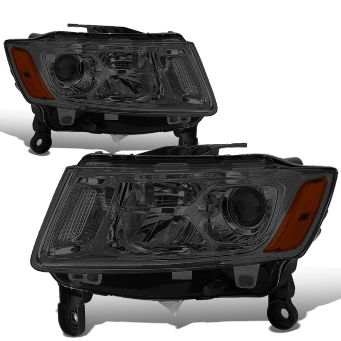 14-16 Jeep Grand Cherokee Pre Facelift Headlights - Smoked Housing - Smoked Lens - Amber Corner - Plug-n-Play - Pair