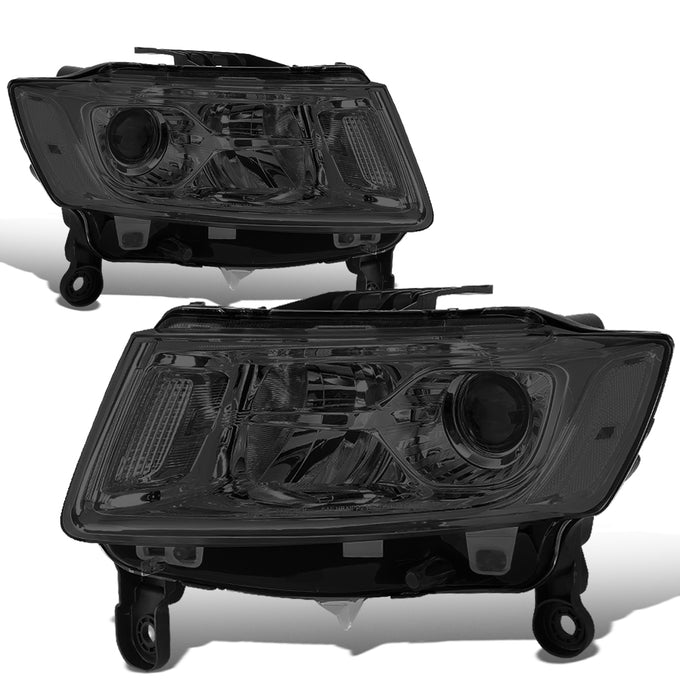 14-16 Jeep Grand Cherokee Pre Facelift Headlights - Smoked Housing - Smoked Lens - Clear Corner - Plug-n-Play - Pair