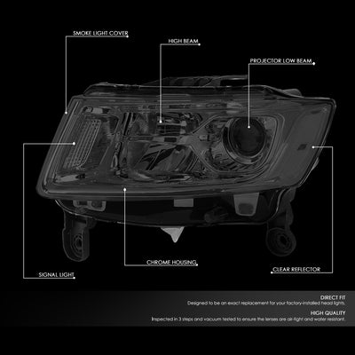 D-Motoring - 14-16 Jeep Grand Cherokee Pre Facelift Headlights - Smoked Housing - Smoked Lens - Clear Corner - Plug-n-Play - Pair - 2