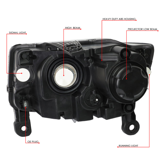 D-Motoring - 14-16 Jeep Grand Cherokee Pre Facelift Headlights - Smoked Housing - Smoked Lens - Clear Corner - Plug-n-Play - Pair - 6