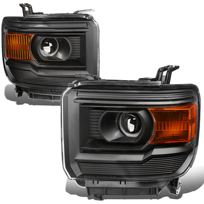 D-Motoring - Headlights - Black Housing - Amber Corner - Projector - Plug-n-Play - Pair - GMC Sierra 1500 / 2500HD / 3500HD - 1