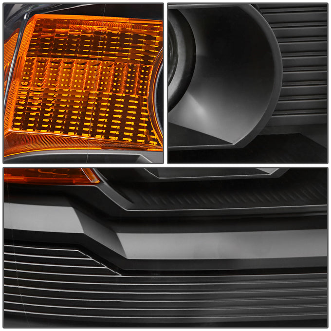 D-Motoring - Headlights - Black Housing - Amber Corner - Projector - Plug-n-Play - Pair - GMC Sierra 1500 / 2500HD / 3500HD - 3