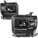 14-17 GMC Sierra 1500 2500HD 3500HD Headlights - Black Housing - Clear Corner - Projector - Plug-n-Play - Pair