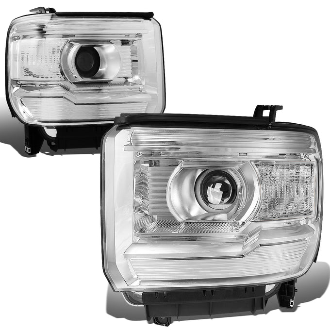 D-Motoring - Headlights - Chrome Housing - Clear Lens - Clear Corner - Projector - Plug-n-Play - Pair - GMC Sierra 1500 / 2500 / 3500 - 1