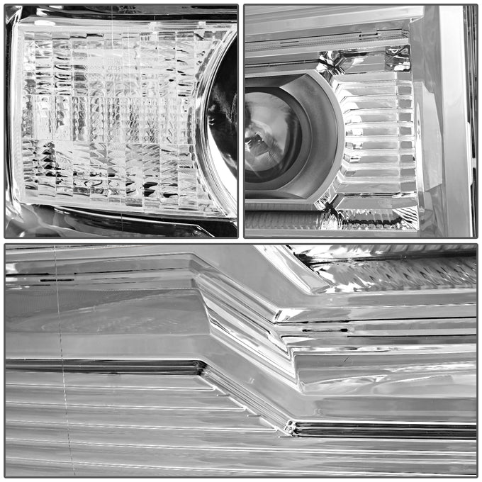 D-Motoring - Headlights - Chrome Housing - Clear Lens - Clear Corner - Projector - Plug-n-Play - Pair - GMC Sierra 1500 / 2500 / 3500 - 3
