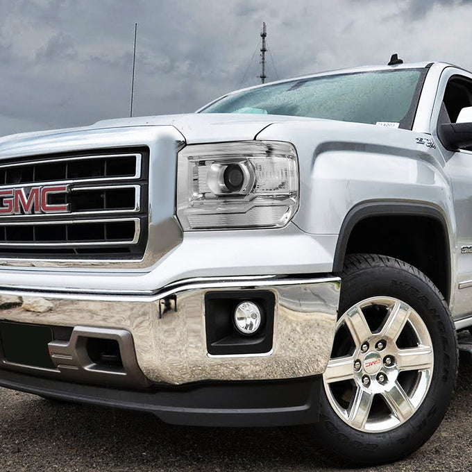 D-Motoring - Headlights - Chrome Housing - Clear Lens - Clear Corner - Projector - Plug-n-Play - Pair - GMC Sierra 1500 / 2500 / 3500 - 5