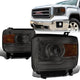 14-17 GMC Sierra 1500 2500 3500 Headlights - Smoked Housing - Smoked Lens - Amber Corner - Projector - Plug-n-Play - Pair