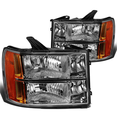 D-Motoring - Headlights - Chrome Housing - Amber Corner - Plug-n-Play - Pair - GMC Sierra 1500 / 2500 / 3500 - 3
