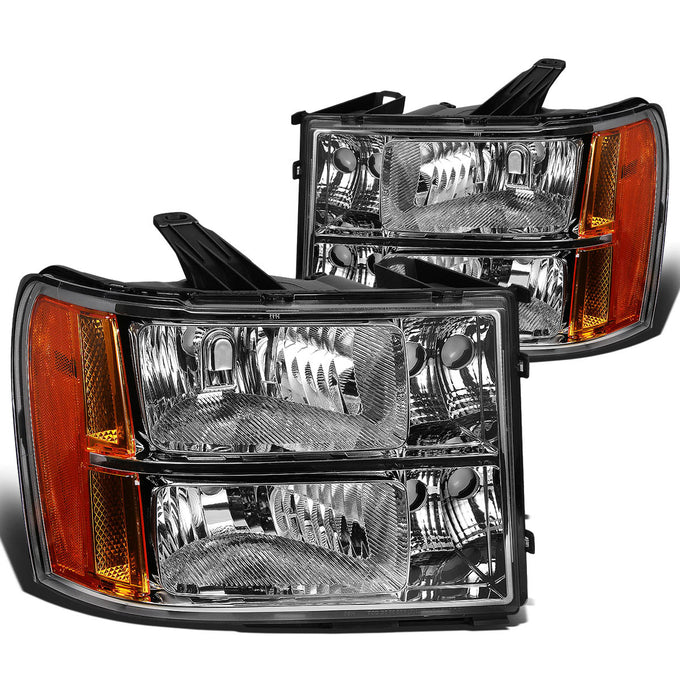 D-Motoring - Headlights - Chrome Housing - Amber Corner - Plug-n-Play - Pair - GMC Sierra 1500 / 2500 / 3500 - 3