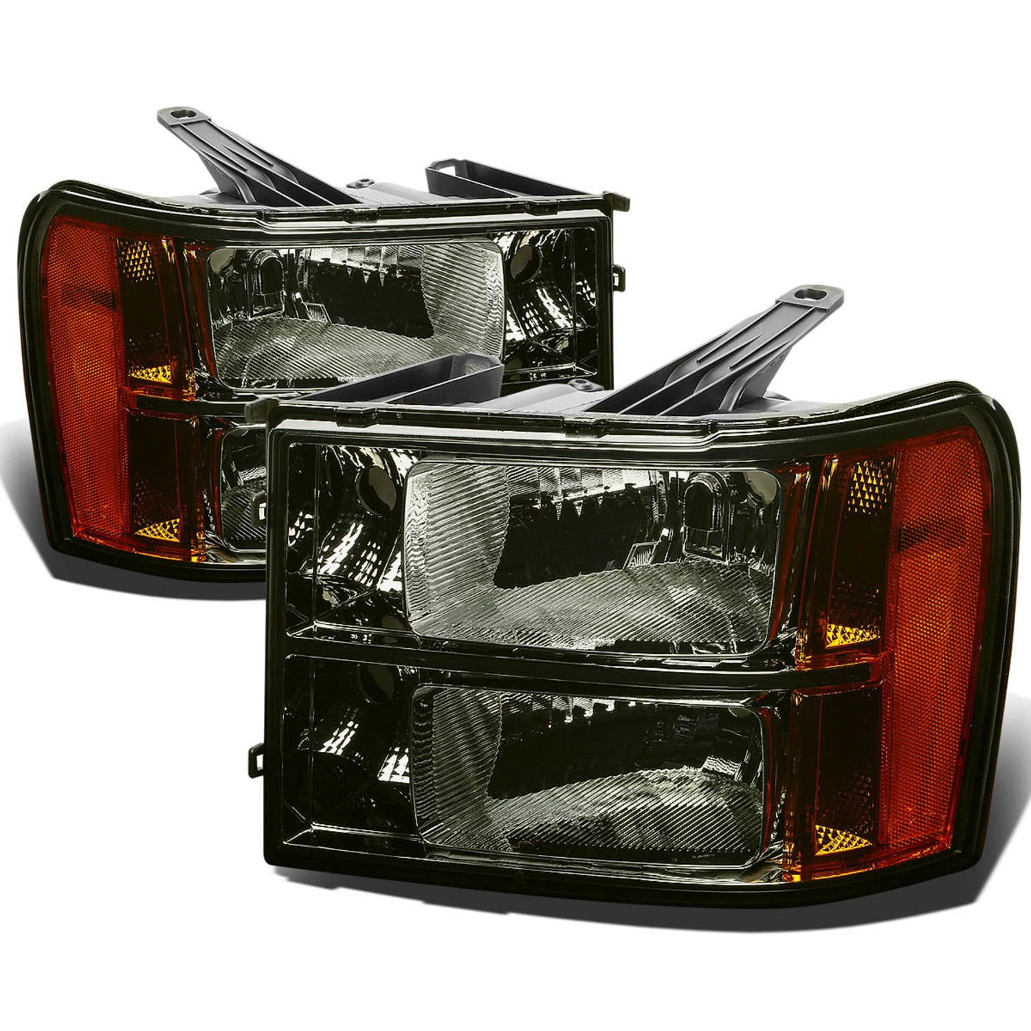 D-Motoring - Headlights - Smoked Lens - Amber Corner - Plug-n-Play - Pair - GMC Sierra 1500 / 2500 / 3500 - 1