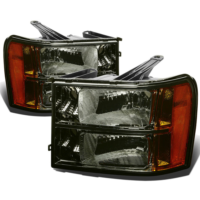 D-Motoring - Headlights - Smoked Lens - Amber Corner - Plug-n-Play - Pair - GMC Sierra 1500 / 2500 / 3500 - 1