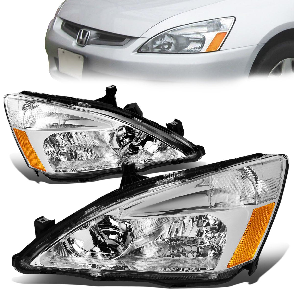 03-07 Honda Accord Headlights - Chrome Housing - Amber Corner - Plug-n-Play - Pair