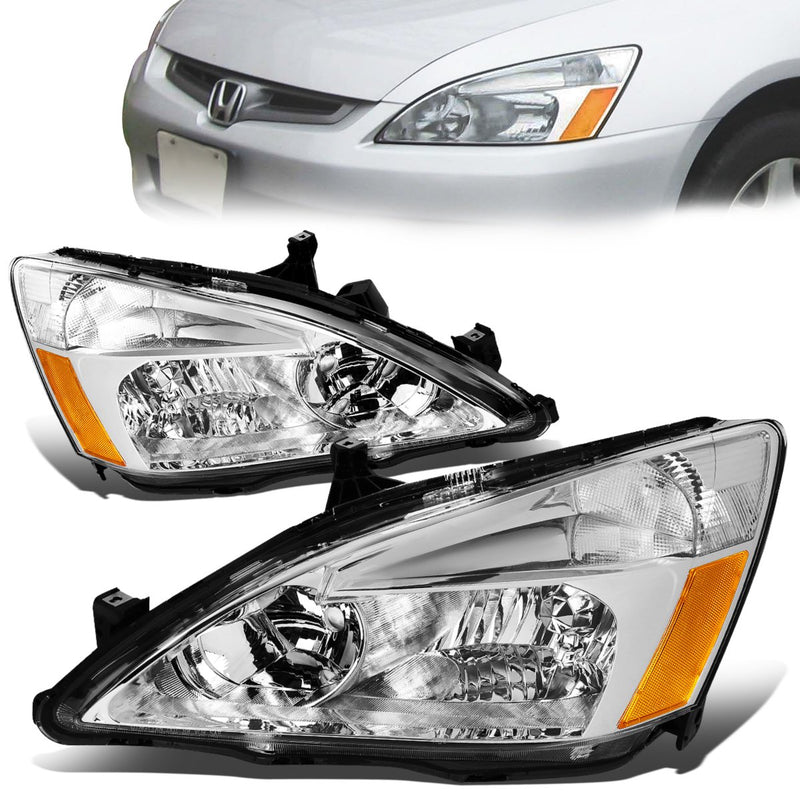 03-07 Honda Accord Headlights - Chrome Housing - Amber Corner - Plug-n-Play - Pair