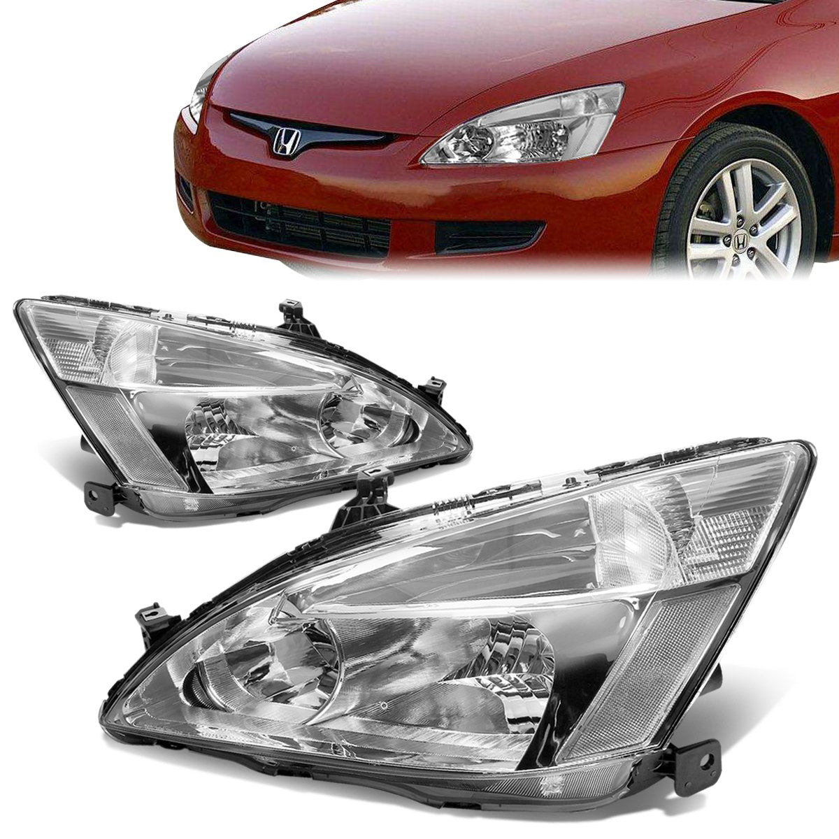 03-07 Honda Accord Headlights - Chrome Housing - Plug-n-Play - Pair
