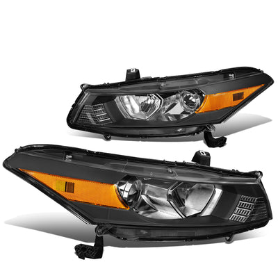 08-12 Honda Accord 2-Dr Coupe Headlights - Black Housing - Clear Lens - Amber Corner - Plug-n-Play - Pair