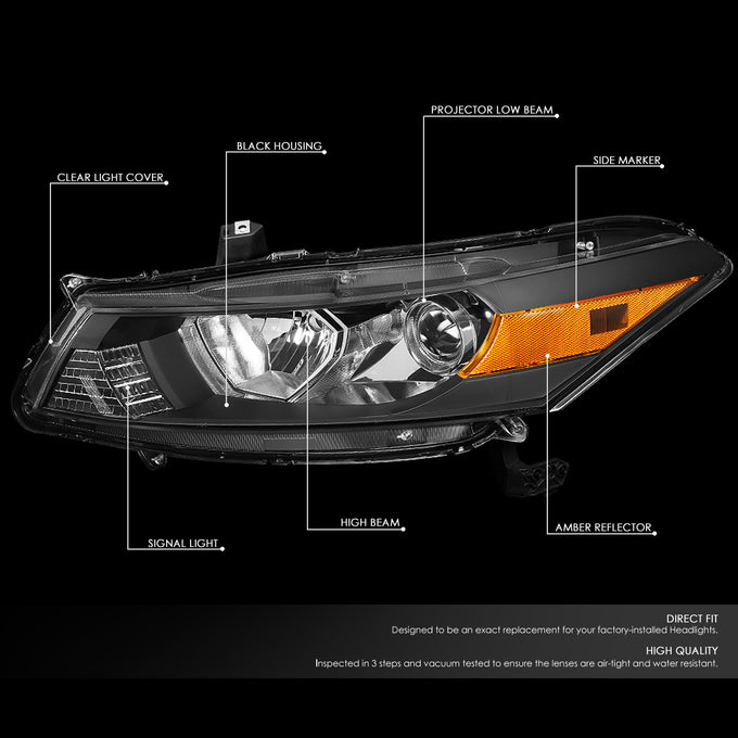 D-Motoring - 08-12 Honda Accord 2-Dr CoupeHeadlights - Black Housing - Clear Lens - Amber Corner - Plug-n-Play - Pair - 2
