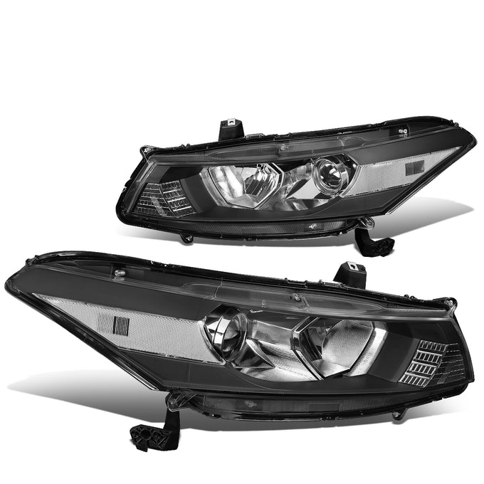 08-12 Honda Accord 2-Dr Coupe Headlights - Black Housing - Clear Lens - Clear Corner - Plug-n-Play - Pair