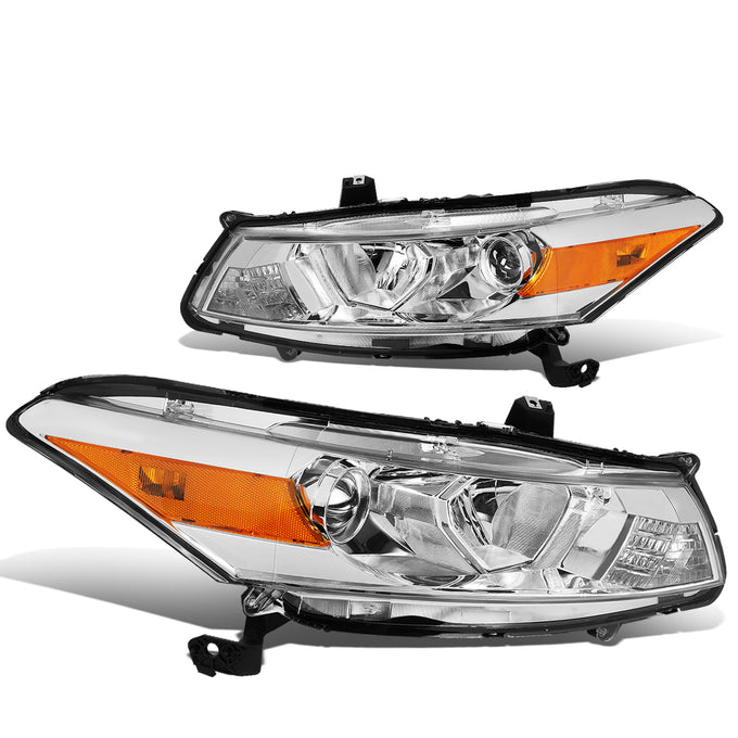 08-12 Honda Accord 2-Dr Coupe Headlights - Chrome Housing - Clear Lens - Amber Corner - Plug-n-Play - Pair