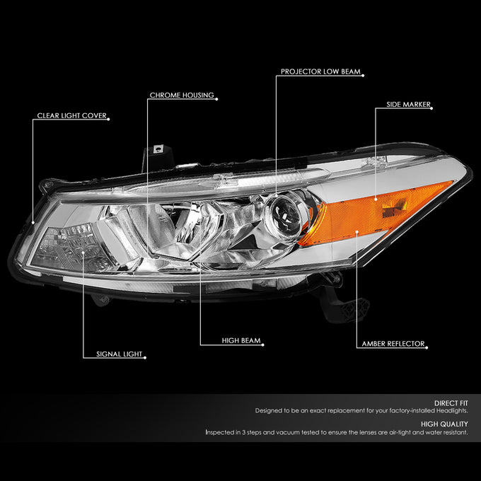 D-Motoring - 08-12 Honda Accord 2-Dr CoupeHeadlights - Chrome Housing - Clear Lens - Amber Corner - Plug-n-Play - Pair - 2