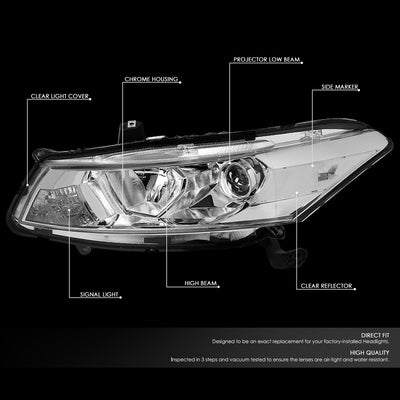 D-Motoring - 08-12 Honda Accord 2-Dr CoupeHeadlights - Chrome Housing - Clear Lens - Clear Corner - Plug-n-Play - Pair - 2