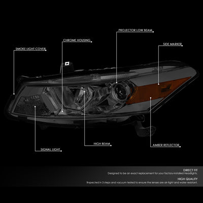 D-Motoring - 08-12 Honda Accord 2-Dr CoupeHeadlights - Smoked Housing - Amber Corner - Plug-n-Play - Pair - 2