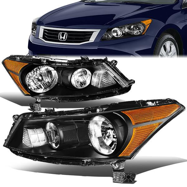 08-12 Honda Accord Headlights - Black Housing - Amber Corner - Plug-n-Play - Pair
