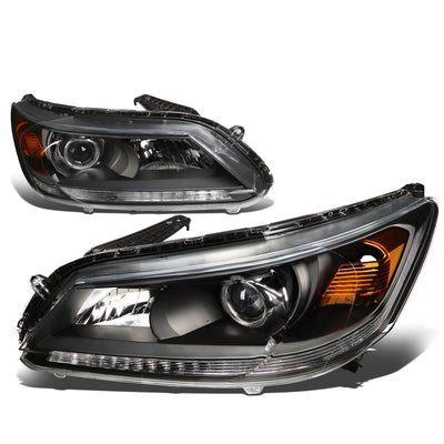 D-Motoring - Headlights - Black Housing - Amber Corner - Projector - Plug-n-Play - Pair - 13-15 Honda Accord 4-Door Sedan - 1