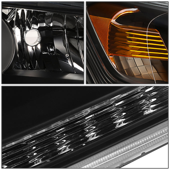 D-Motoring - Headlights - Black Housing - Amber Corner - Projector - Plug-n-Play - Pair - 13-15 Honda Accord 4-Door Sedan - 4