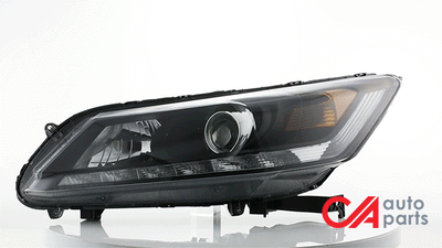 D-Motoring - Headlights - Black Housing - Amber Corner - Projector - Plug-n-Play - Pair - 13-15 Honda Accord 4-Door Sedan - 2
