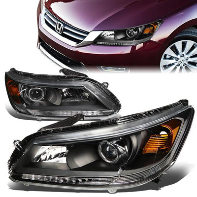 13-15 Honda Accord Headlights - Black Housing - Amber Corner - Projector - Plug-n-Play - Pair