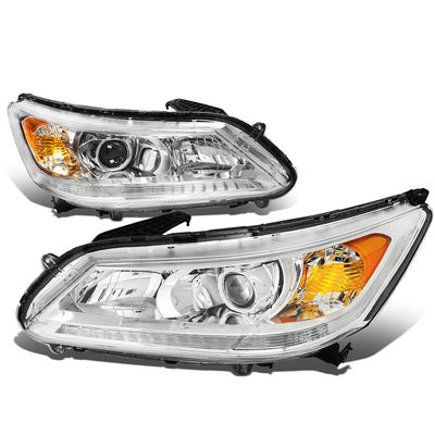 D-Motoring - Headlights - Chrome Housing - Amber Corner - Projector - Plug-n-Play - Pair - 13-15 Honda Accord 4-Door Sedan - 1