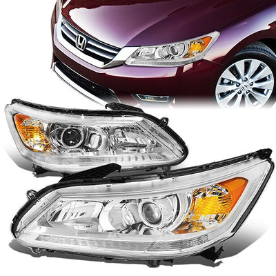 13-15 Honda Accord Headlights - Chrome Housing - Amber Corner - Projector - Plug-n-Play - Pair