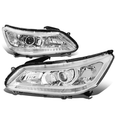 D-Motoring - Headlights - Chrome Housing - Clear Corner - Projector - Plug-n-Play - Pair - 13-15 Honda Accord 4-Door Sedan - 1