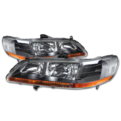 D-Motoring - Headlights - Black Housing - Amber Corner - Plug-n-Play - Pair - 98-02 Honda Accord - 3