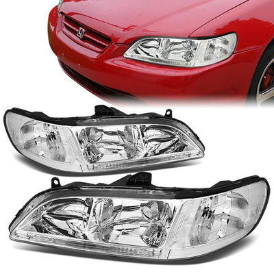 98-02 Honda Accord Headlights - Chrome Housing - Plug-n-Play - Pair