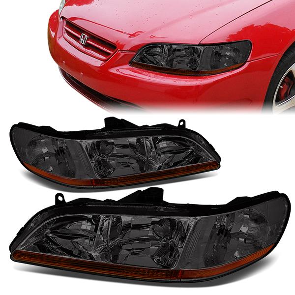 98-02 Honda Accord Headlights - Smoked Housing - Amber Corner - Plug-n-Play - Pair