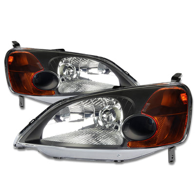 D-Motoring - Headlights - Black Housing - Amber Corner - Plug-n-Play - Pair - 01-03 Honda Civic - 3