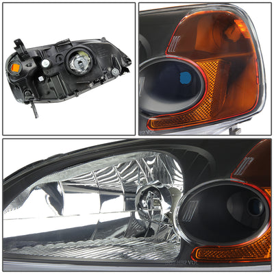 D-Motoring - Headlights - Black Housing - Amber Corner - Plug-n-Play - Pair - 01-03 Honda Civic - 4