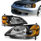 01-03 Honda Civic Headlights - Black Housing - Amber Corner - Plug-n-Play - Pair