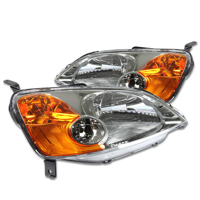 D-Motoring - Headlights - Chrome Housing - Amber Corner - Plug-n-Play - Pair - 01-03 Honda Civic - 1