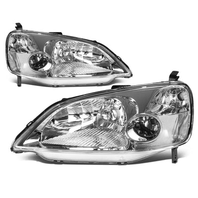 D-Motoring - Headlights - Chrome Housing - Plug-n-Play - Pair - 01-03 Honda Civic - 4