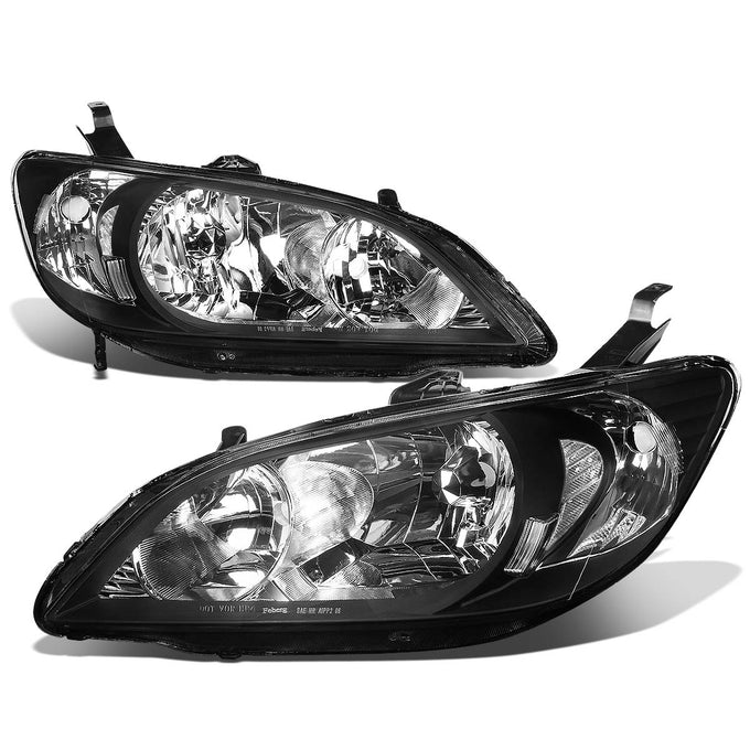 D-Motoring - 04-05 Honda Civic 2/4 Door Models  Headlights - Black Housing - Plug-n-Play - Pair - 1