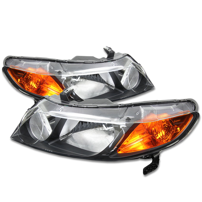 D-Motoring - Headlights - Black Housing - Amber Corner - Plug-n-Play - Pair - 06-11 Honda Civic Sedan 4-Door - 1