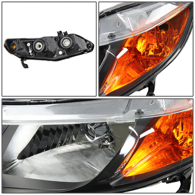 D-Motoring - Headlights - Black Housing - Amber Corner - Plug-n-Play - Pair - 06-11 Honda Civic Sedan 4-Door - 2