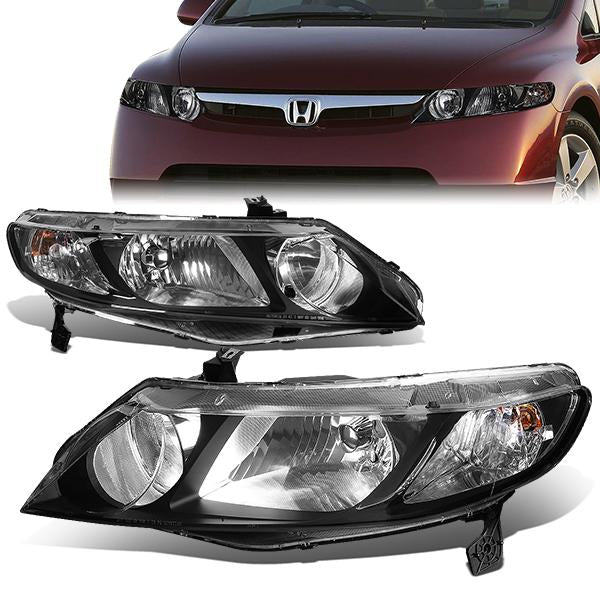 06-11 Honda Civic Headlights - Black Housing - Plug-n-Play - Pair