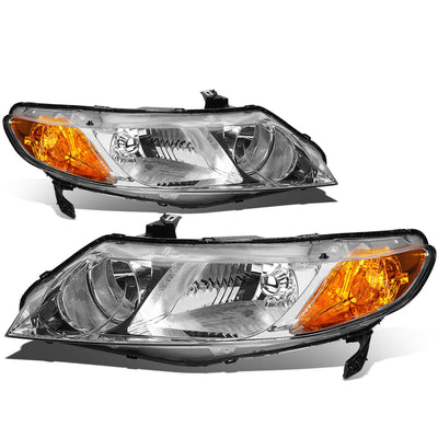 D-Motoring - Headlights - Chrome Housing - Amber Corner - Plug-n-Play - Pair - 06-11 Honda Civic Sedan 4-Door - 1