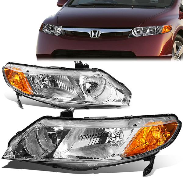 06-11 Honda Civic Headlights - Chrome Housing - Amber Corner - Plug-n-Play - Pair